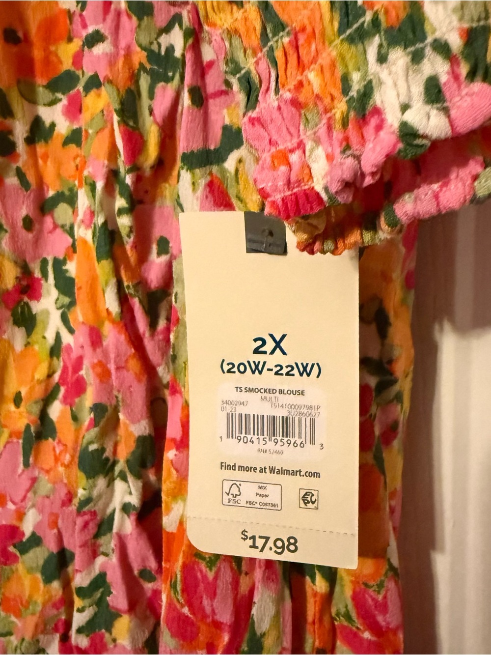 Terra & Sky Floral Smocked Top in Pink, Orange & Green - Picture 7 of 14